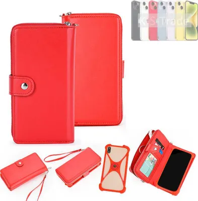 Produktbild von K-S-Trade 2in1 Schutzhülle Portemonnee Handyhülle mit Bumper kompatibel mit Apple iPhone 15 Plus Hülle Case Etui Geldbörse Smartphone rot (1x)
