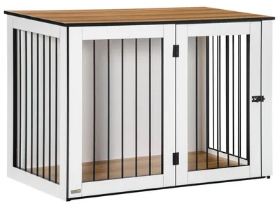 Produktbild von Hundebox - Hundekäfig und Beistelltisch | Farbe: Dunkler Walnuss+Weiß | Abmessungen: 106x60x76 cm