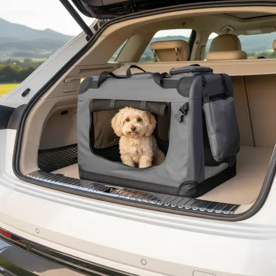 Image de Cage pour animaux Belviona pliable, confortable et sûre, Oxford + maille, peu encombrante, jusqu'à 12 kg, 60 x 42 x 44 cm, gris foncé