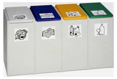 Produktbild von 40 Liter Gelbe Rechteckige Kunststoffmülltonne mit Deckel, 4-fach-Sammler