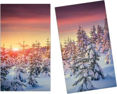 Produktbild von Spritzschutz Herdabdeckplatte Schneidebrett aus Glas Bunte Winterlandschaft 2-Teilig (60x52cm)
