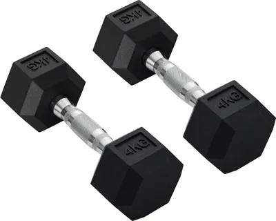 Image de HOMCOM Ensemble de 2 haltères en caoutchouc Fitness Haltère court pour salle d'entraînement bureau forme hexagonale métal caoutchouc noir 4 KG