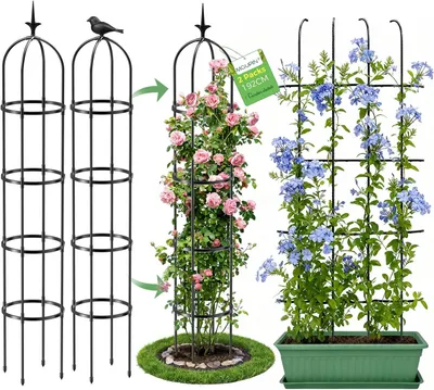 Immagine prodotto di Obelischi da giardino, 192 cm di altezza, confezione da 2, forma a U, acciaio inossidabile, ideali per piante rampicanti
