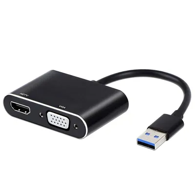 Produktbild von USB-A 3.0 Projektor-Hub mit HDMI & VGA Ausgang, 2-in-1 Adapter, Full HD 1080p, Schwarz