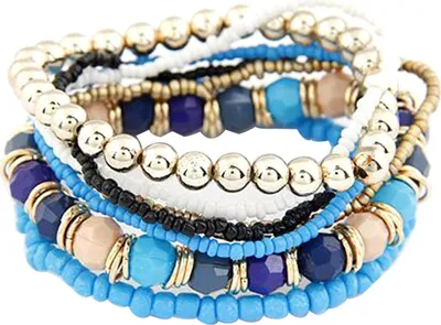 Produktbild von Teile/satz Frauen Boho Bohemian Mix Stil Mehrschichtige Elastische Perlen Armbänder für Bankett Party-Blau