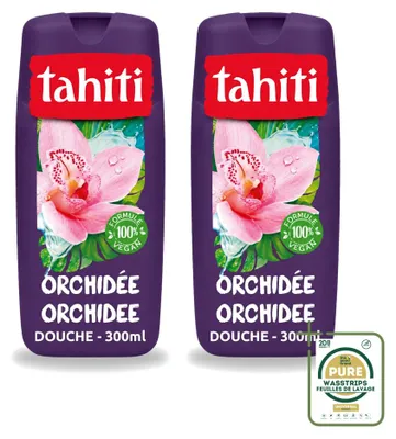 Imagen del producto de 2 unidades de gel de ducha Tahiti, aroma a orquídea, vegano, 300 ml, pack ahorro