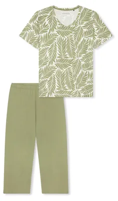 Productafbeelding van Schiesser dames pyjama, 3/4 mouw, korte broek, maat 44, kleur: lindegroen