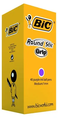 Immagine prodotto di Penna a sfera Bic Round Stic Grip, con inchiostro viola, confezione da 40 pezzi