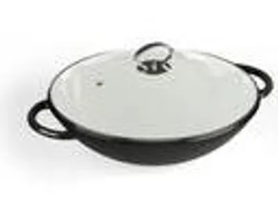 Produktbild von ToCi Wok-Pfanne aus Gusseisen, Emaillierte Pfanne & Wok, Große & Tiefe Beschichtete Pfanne, Wokpfanne mit Deckel & Griffen, Antihaft- für Induktion, Glaskeramik, Backofen, Gas- & Elektroherd