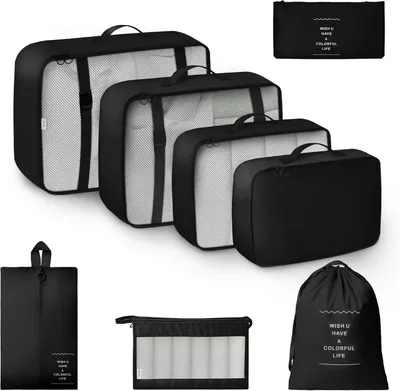Produktbild von 8-teiliges Reise-Organizer-Set für Koffer mit Kleider- & Schuhbeuteln
