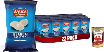 Produktbild von AMICA Chips | Patatine Blanca Pellet, Leicht und knusprig, Snack mit Kartoffelstärke, ohne Mononatriumglutamat, mit Sonnenblumenöl, 12 x 160 gr + Italian Gourmet polpa 400g