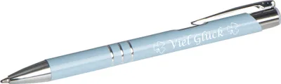 Produktbild von 10 Kugelschreiber mit Gravur "Viel Glück" / aus Metall / Farbe: pastell blau