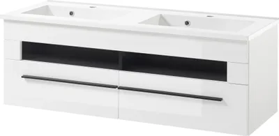 Produktbild von LIVOJO M12 Badezimmer Doppelwaschtisch mit Waschbecken 120 x 45 x 47 cm Weiß Hochglanz