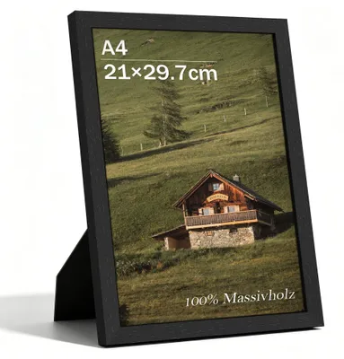 A4-Fotolijst aus Massivholz, schwarz, 21x29,7 cm, mit Glas