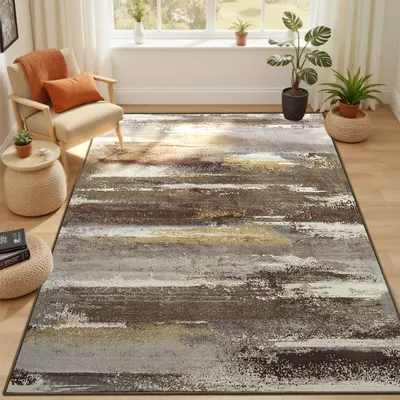 Teppich abstrakt braun 140x200 cm waschbar rutschfest