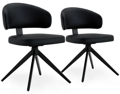 Produktbild von 2er-Set drehbare Kunstleder-Esszimmerstühle mit gebogener Rückenlehne, Schwarz/Schwarz