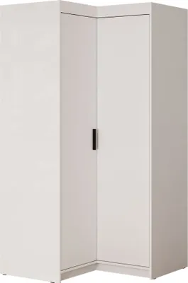 Produktbild von MIRJAN24 Eckkleiderschrank Elena 2D, Drehtürenschrank, Garderobe mit zwei Drehtüren und drei Schubladen, Kleiderstange (Farbe: Weiß)