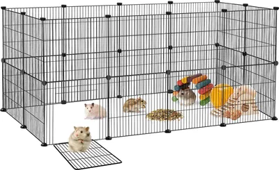 Obrázok produktu pre JOIEYOU voľný výbeh pre malé zvieratá 142x72x72cm voľný výbeh z pletiva 24-panelová ohrádka s dvierkami ohrádka pre malé zvieratá pre králiky škrečky (čierna)