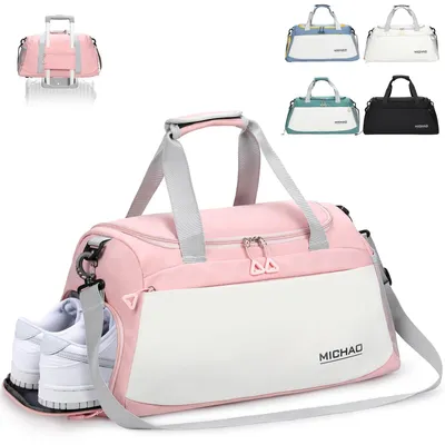 Obrázok produktu pre Športová taška, 48x23x27 cm, ružová, s priehradkou na topánky a mokrou priehradkou, vodotesná pre cestovanie