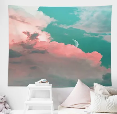 Image de Tapisserie avec vue naturelle, tapisserie murale, tapisserie murale, flore, ciel, décoration esthétique de chambre à coucher, tapisserie botanique (150cm x 130cm,couleur 8)