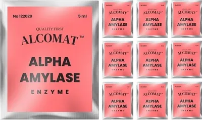 Zdjęcie produktu dla Alcomat ALPHA AMYLASE Enzyme | Enzym upłynniający, proces zacierania | Drożdże alkoholowe, drożdże destylacyjne | 5 ml | 10 sztuk