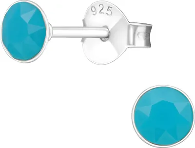 Produktbild von Ohrringe 925 Sterling Silber Ohrstecker mit Kristall 4mm in verschiedenen Farben Farbe - Helltürkis