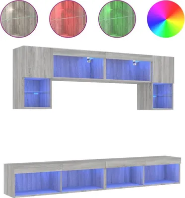 Produktbild von vidaXL 6-tlg. Wohnwand mit LED-Beleuchtung Grau Sonoma Holzwerkstoff
