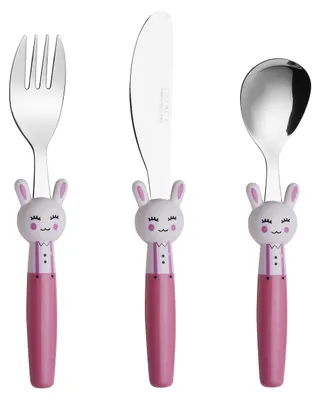 Kinderbesteck-Set, 3-teilig, Edelstahl, Hasenmotiv, ab 24 Monaten