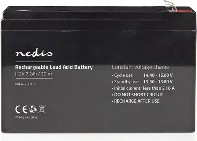 Obrázok produktu pre Nedis BALA720012V, Sealed Lead Acid (VRLA), 12 V, 1 kusov, Čierna, 7200 Ah, 65 mm