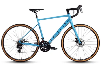 A light blue CHILLIZ gravel bike is shown against a white background.