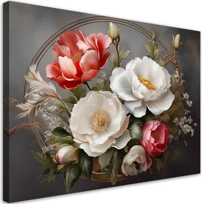 Produktbild von Leinwandbild Blumen und Blätter 120x80 Feeby Grau bild für die wand bereit zum aufhängen