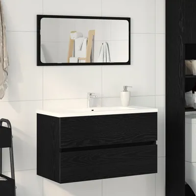 Produktbild von Waschbeckenunterschrank schwarzes Eichenholz 80x38,5x45 cm Holzwerkstoff, Badezimmerschränke DesignMöbel Neu