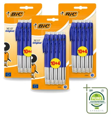 Obrázok produktu pre 3 x pera BIC M10 s mechanizmom na výstup pera – modrá – hrúbka písacej špičky 1 mm – balenie 3 kusov