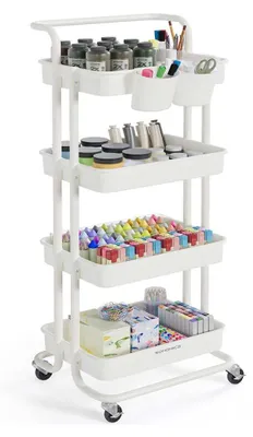 Image de Chariot à 4 niveaux – Chariot de rangement – Structure en acier et en plastique – 37,3 x 42,5 x 115 cm