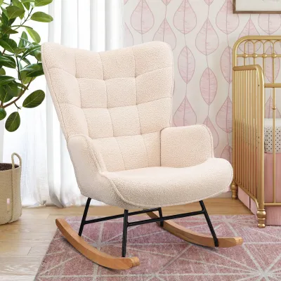 Produktbild von CDGlobal Schaukelstuhl Schwingsessel Akzentstuhl Wohnzimmersessel für Schlafzimmer, Polyester, (Schwingsessel, 1 St), Beige