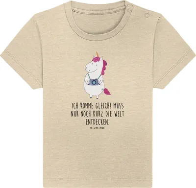 Produktbild von Mr. & Mrs. Panda Organic Baby Shirt Einhorn Fotograf 12. - 18. Monat - Natural Raw - Geschenk, Urlaub, Kamera, Unicorn, Einhörner, , Kinder T-Shirt, Kurztrip, Reisen