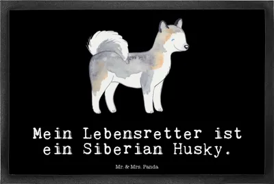 Produktbild von Mr. & Mrs. Panda Schmutzfangmatte Siberian Husky Lebensretter 40 x 60 cm - Schwarz - Geschenk, fußmatte, Türmatte, Bodenvorleger, Fussmatte, Schmutzmatte