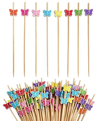 Productafbeelding van Houten cocktailprikkers - Met vlinderdecoratie - Geschikt voor fingerfood - 100 stuks