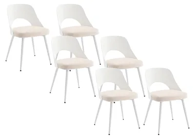 Produktbild von 6er-Set Stühle aus Polypropylen, Strukturstoff und Metall - Weiß und Beige IRELINA