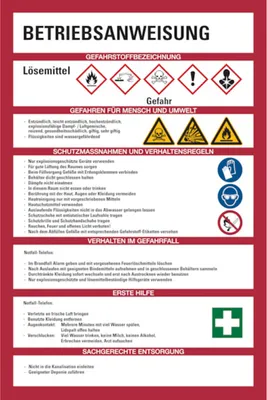 Produktbild von Dreifke® Aushang, Betriebsanweisungen für Lösemittel - GHS/ISO 7010 Piktogram...