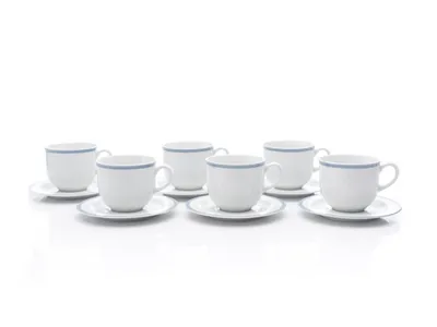 Zdjęcie produktu dla Filiżanka i spodek do kawy Thun 1794, 165 ml, biała koronka, niebieski brzeg, Thun