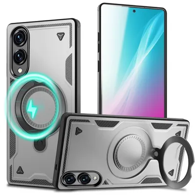 Produktbild von NALIA Magnetische Panzerhülle für Samsung Galaxy S25 Edge – für MagSafe & 360° Ring – STORMGUARD (Outdoor Case) – Marke aus Berlin – Sturmsilber