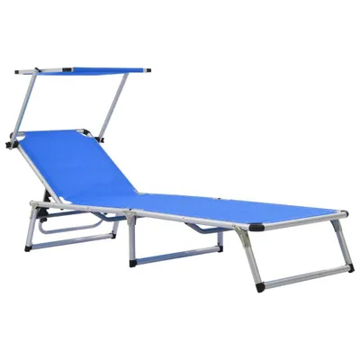 Image de Chaise longue pliable avec toit Aluminium et textilène Bleu