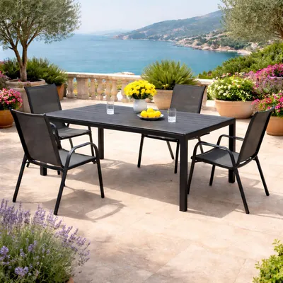 5-tlg. Gartengarnitur Non-Wood L150xB90xH74cm Gartentisch Anthrazit / Grau
