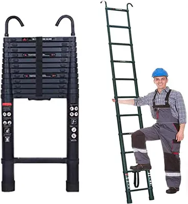 Produktbild von Aluminiumleiter - Teleskopleiter - 5 m Längenverstellbar - Klappbare Arbeitsleiter - Rutschfeste Sprossen - Tragkraft 150 kg