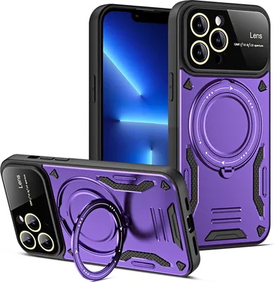 Produktbild von Rüstung Handyhülle für iPhone 13 Pro Dual-Layer Magnetisches Ringhalter Ständer Magsafe Hülle Lila