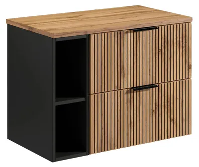Produktbild von Waschbeckenunterschrank hängend mit Ablagen - Streifenoptik - Holzfarben hell - 80 cm - MADELA