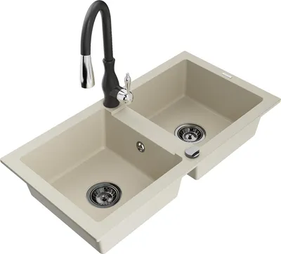 Image de Mexen Mario évier 2 cuves en granit avec mitigeur Savita, Beige - 6504-69-672601-70