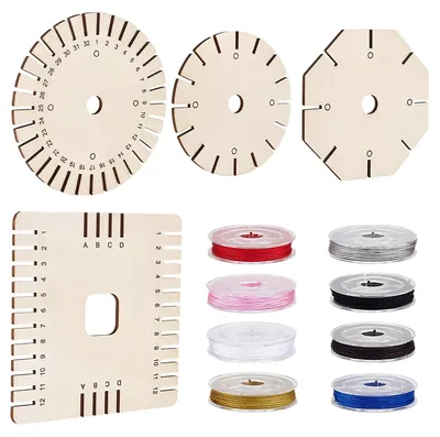 Produktbild von Kumihimo Flechtscheiben Set - 4-teilig mit 8-farbigen Nylonschnüren und Perlen