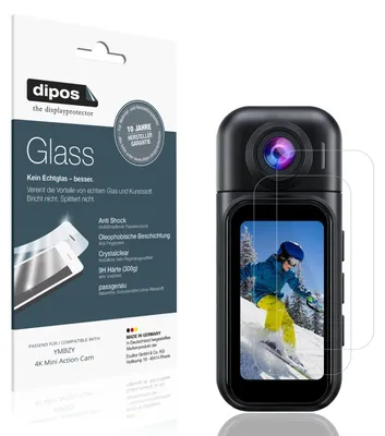 Produktbild von 2x Schutzfolie für YMBZY 4K Mini Action Cam - Anti-Shock 9H Folie dipos Glass Kunststoffglas
